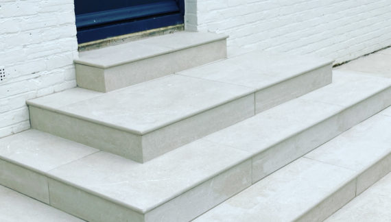 White patio & steps laid in a family home in tunbridge wells