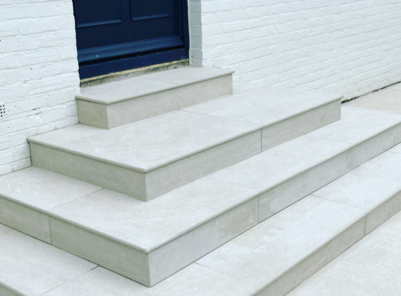 White patio & steps laid in a family home in tunbridge wells
